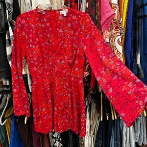 Red floral print romper